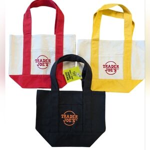Trader Joe's Mini Canvas Totes Red, Yellow and Trick or Treat Set of 3